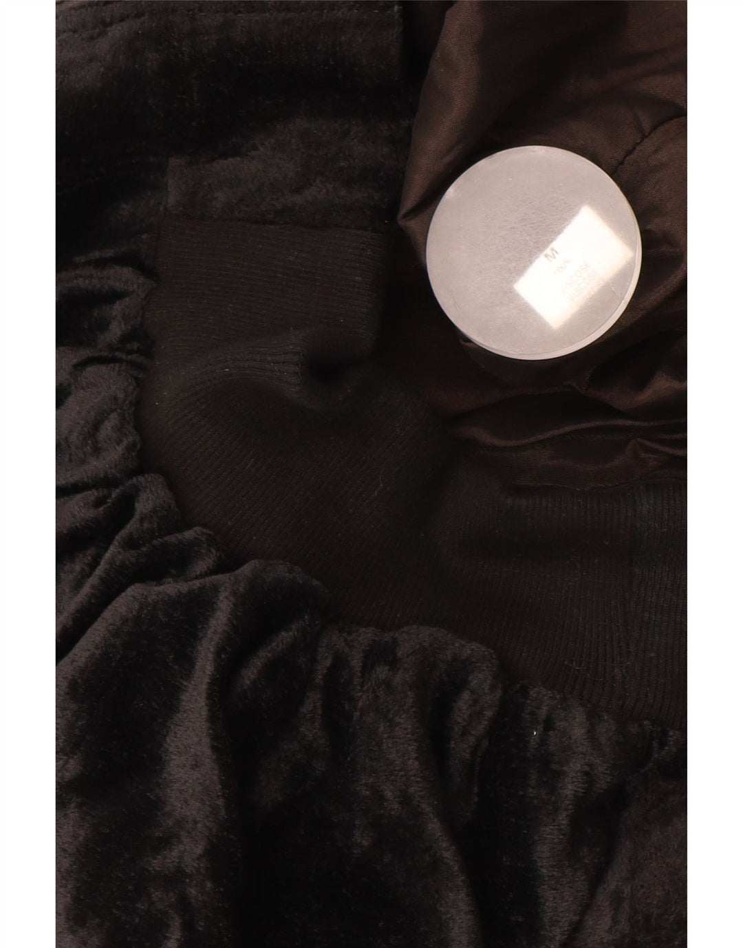 VINTAGE Женский бархатный бомбер оверсайз UK 14, средний черный из вискозы