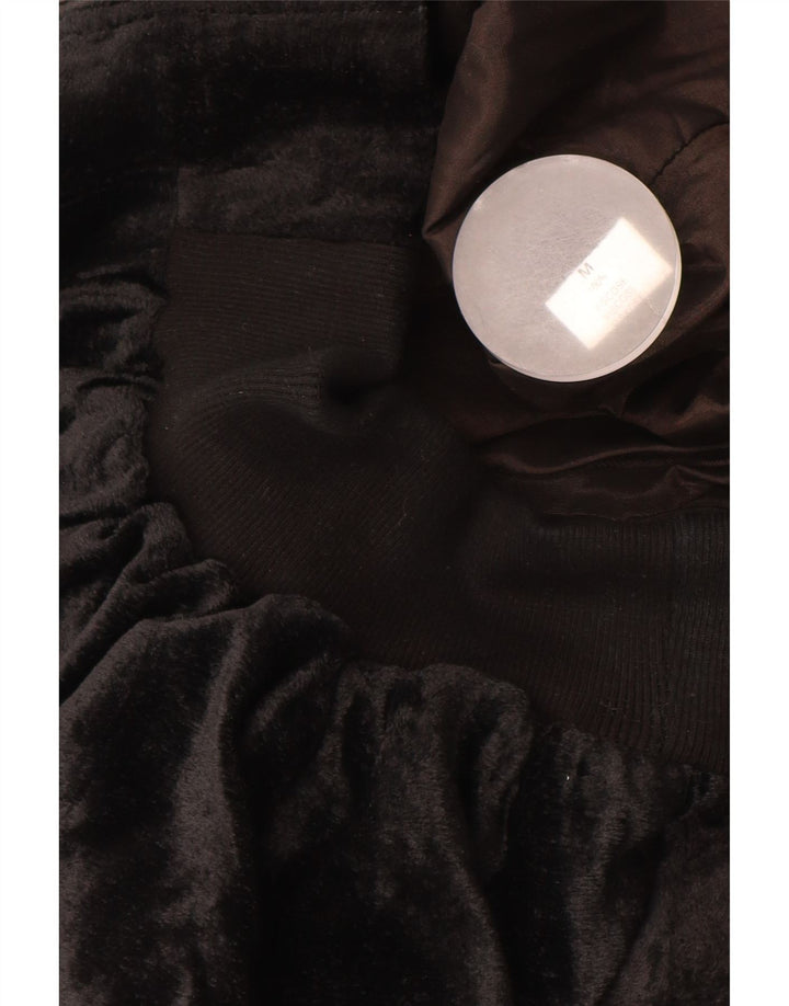 VINTAGE Женский бархатный бомбер оверсайз UK 14, средний черный из вискозы