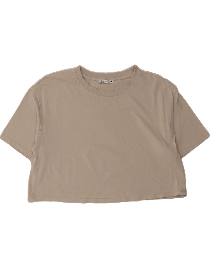 ZARA Womens Crop T-Shirt Top UK 16 Large Grey Vintage Zara and Second-Hand Zara from Messina Hembry 