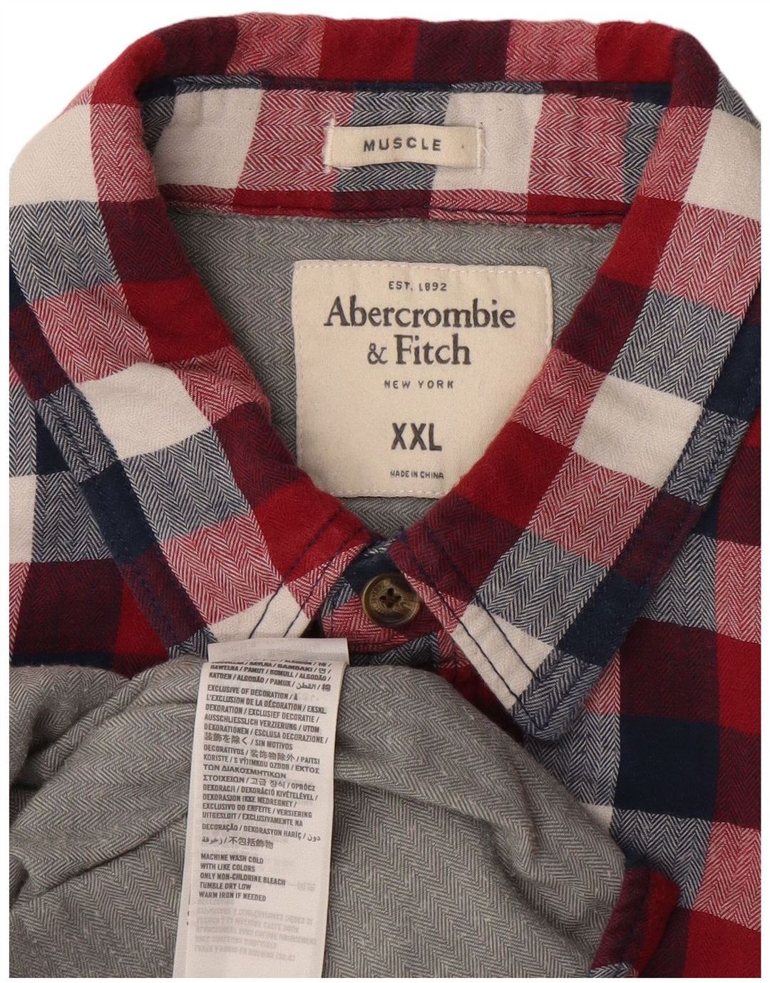 ABERCROMBIE & FITCH Мужская фланелевая рубашка 2XL в красную клетку, хлопок