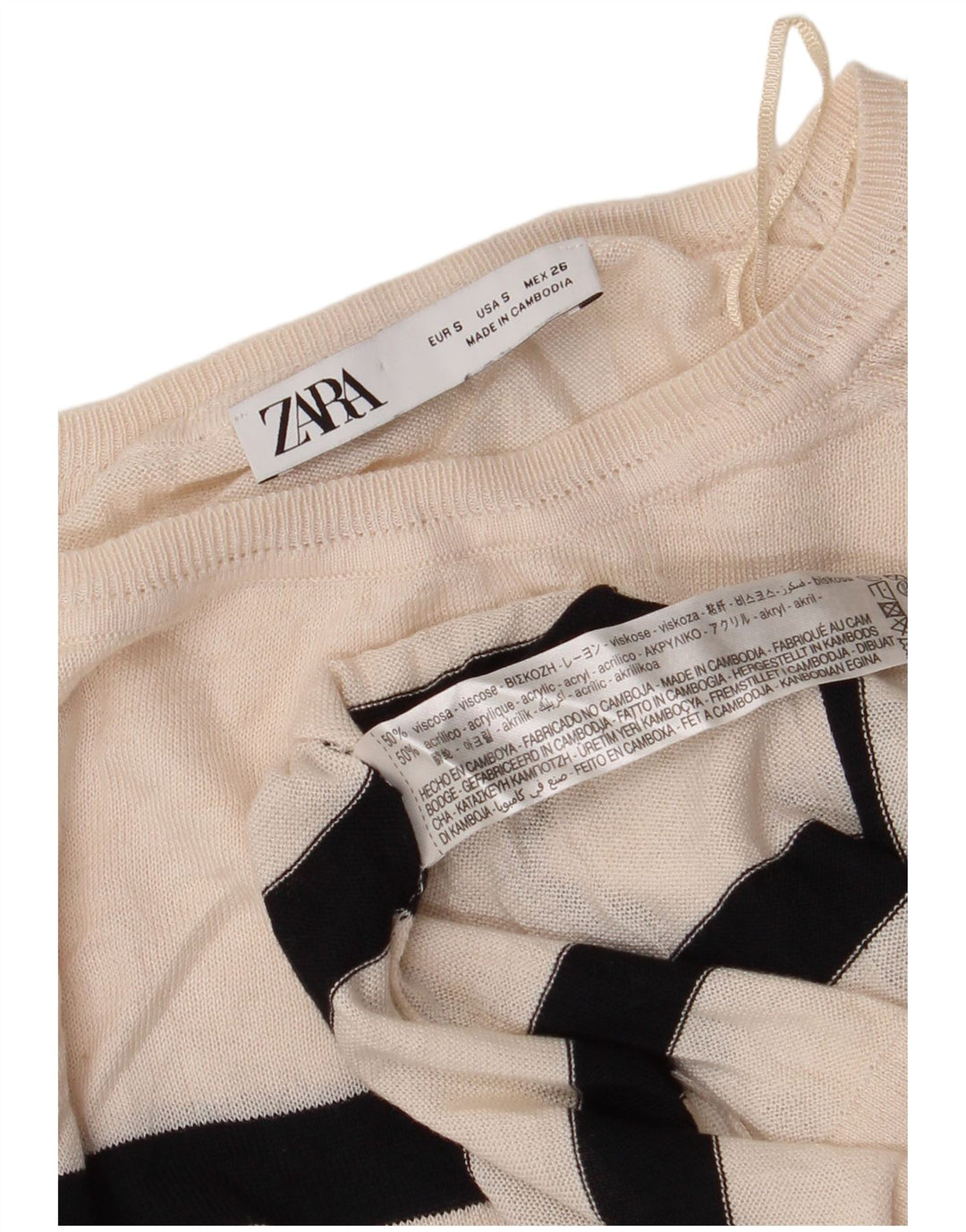 Женский укороченный джемпер с вырезом лодочкой ZARA UK 10, маленький в белую полоску