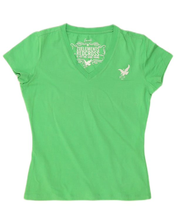 Zu Elements Womens Graphic T-Shirt Top UK 10 Small Green Cotton