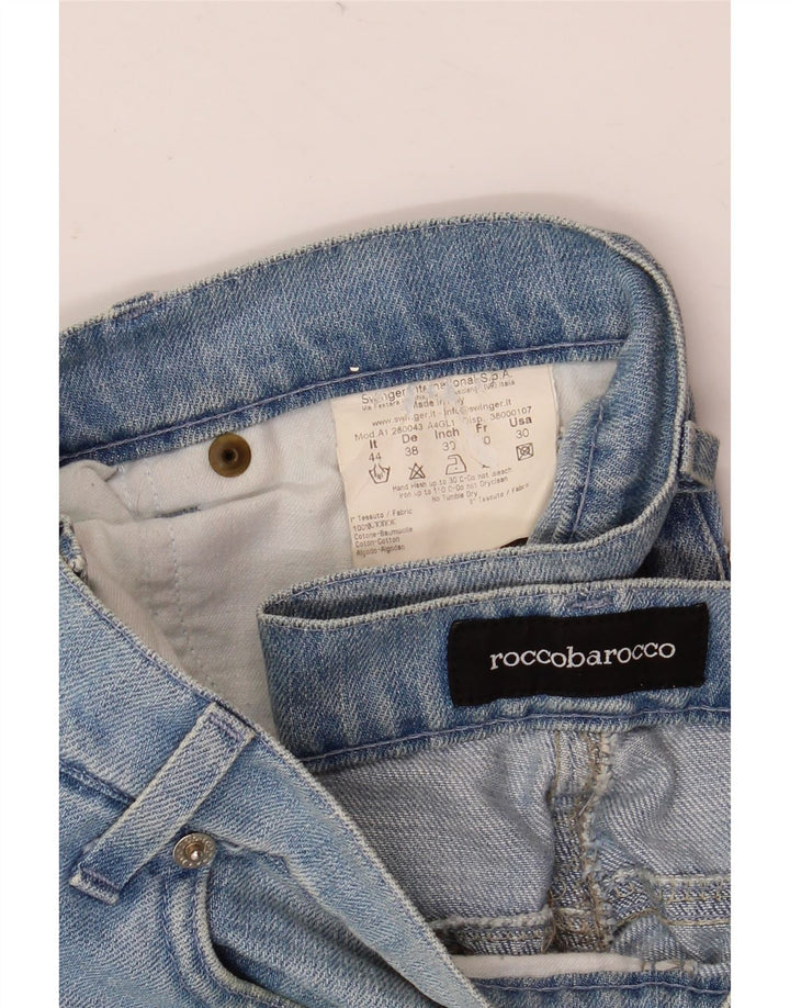 Женские джинсы Bootcut Roccobarocco IT 44 Medium W32 L33 Синий хлопок с цветочным принтом