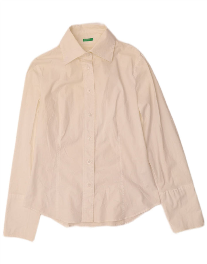 Женская деловая рубашка Benetton UK 12, средний белый хлопок, белый цвет