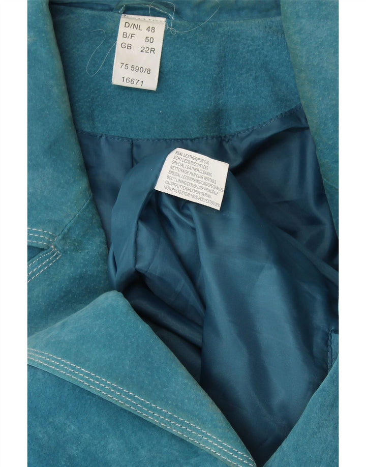 ВИНТАЖНЫЙ женский замшевый пиджак на 4 пуговицах, Великобритания, 22, 3XL, синий кожаный