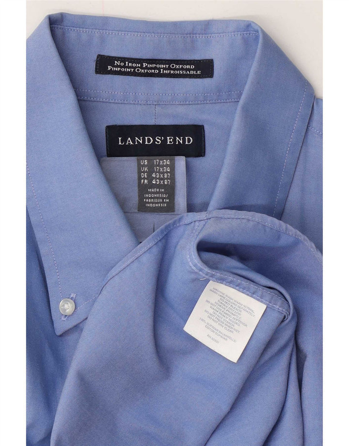 Мужская рубашка Lands End, размер 17, 43 XL, синяя, хлопковая