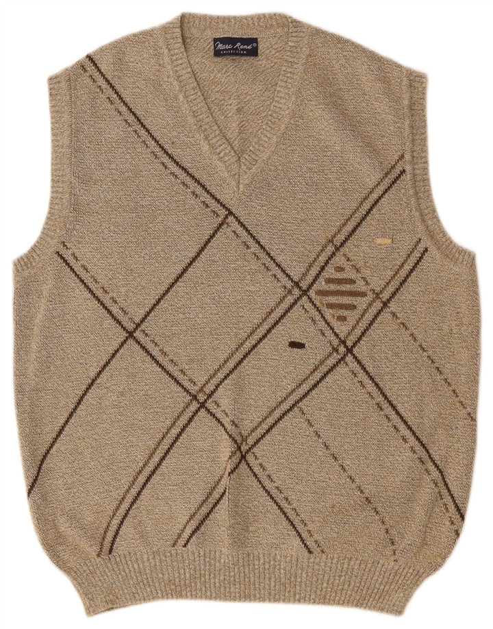 MARC RENE Мужская майка без рукавов IT 48 Средний Бежевый Argyle/Diamond Cotton