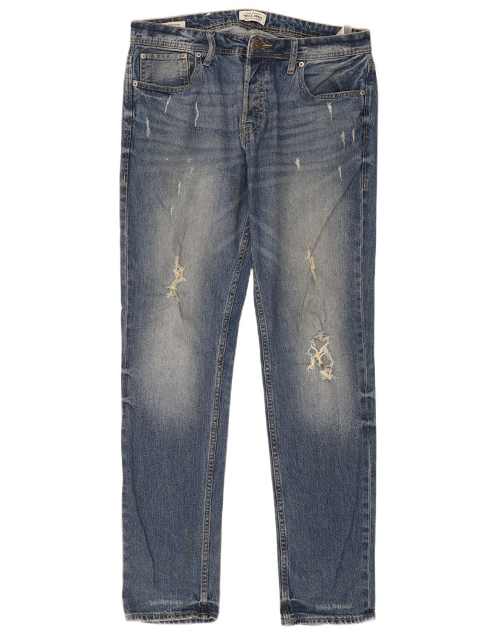 Мужские потертые узкие джинсы Jack & Jones Tim W32 L34, синий хлопок
