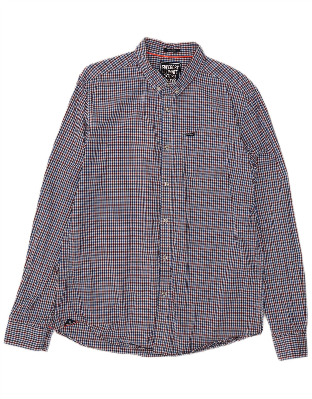 Мужская рубашка обычного кроя Superdry XL, синяя, хлопок в мелкую клетку