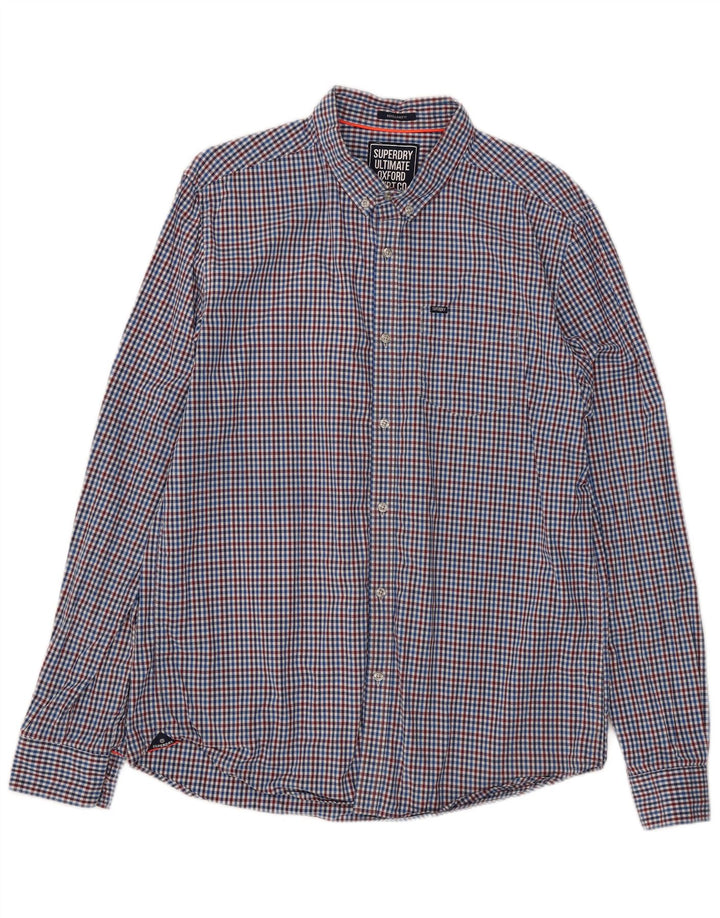 Мужская рубашка обычного кроя Superdry XL, синяя, хлопок в мелкую клетку