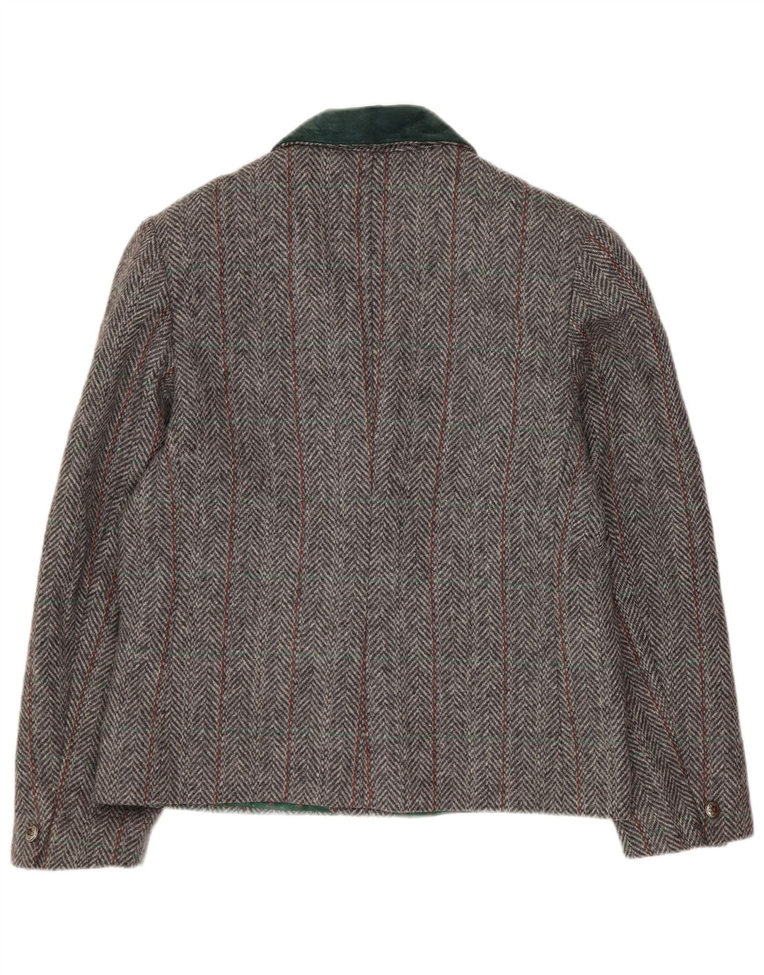 Винтажный женский двубортный пиджак, Великобритания 14, средний серый с узором «в елочку»