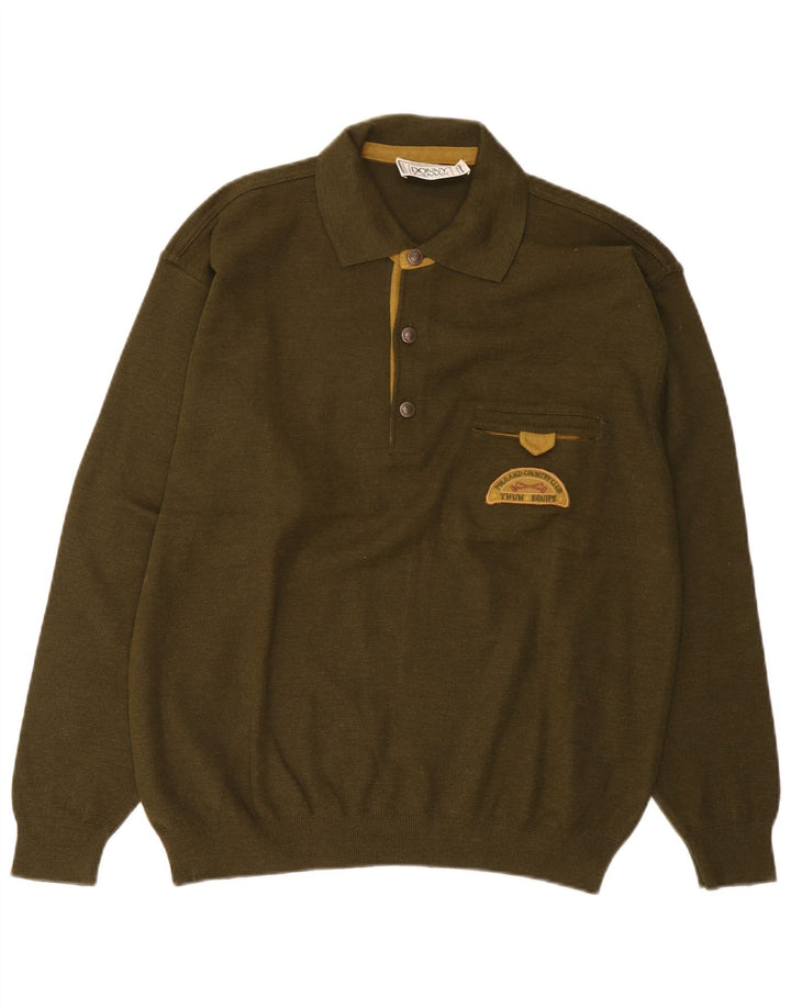 Мужской свитер с воротником поло Donny & Max, большой зеленый шерстяной свитер