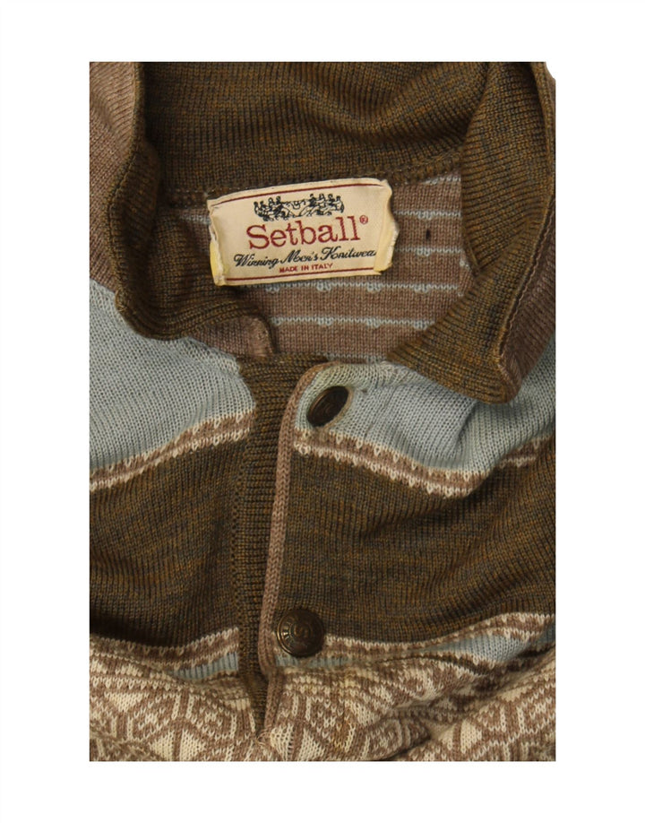 SETBALL Mens Polo Neck Jumper Sweater IT 50 Medium Brown Fair Isle Vintage Setball and Second-Hand Setball from Messina Hembry 