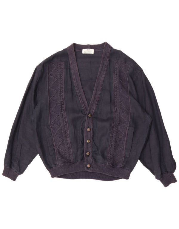 Мужская куртка-бомбер Umberto Vallati IT 54 2XL Темно-синяя льняная с геометрическим рисунком