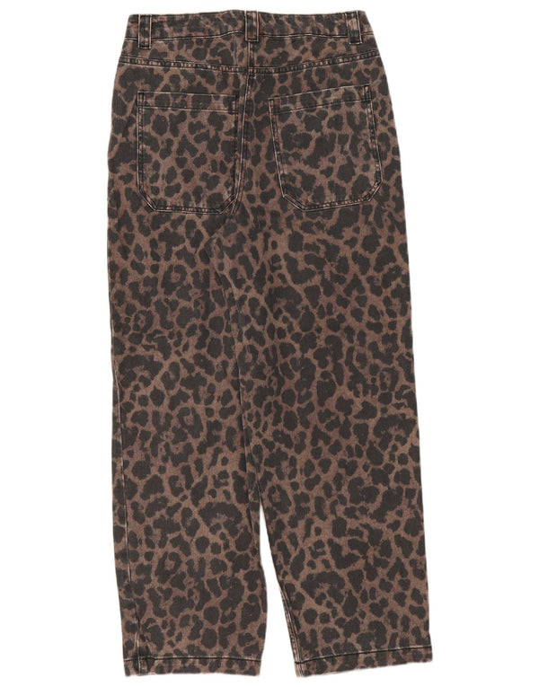 Женские зауженные джинсы Topshop UK 12, средние W32 L29, коричневые, хлопок с животным принтом