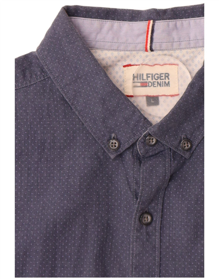 Tommy Hilfiger Мужская рубашка с коротким рукавом, большая синяя пятнистая