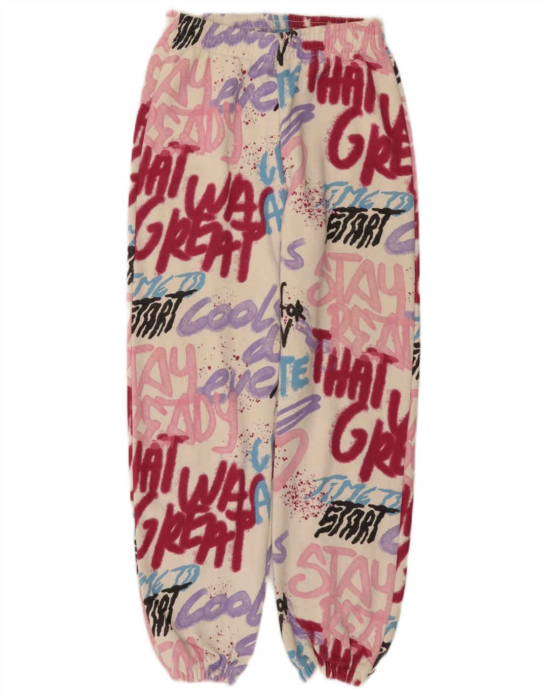 ZARA Спортивный костюм с графическим рисунком для девочек Брюки для бега на 13–14 лет, белый хлопок