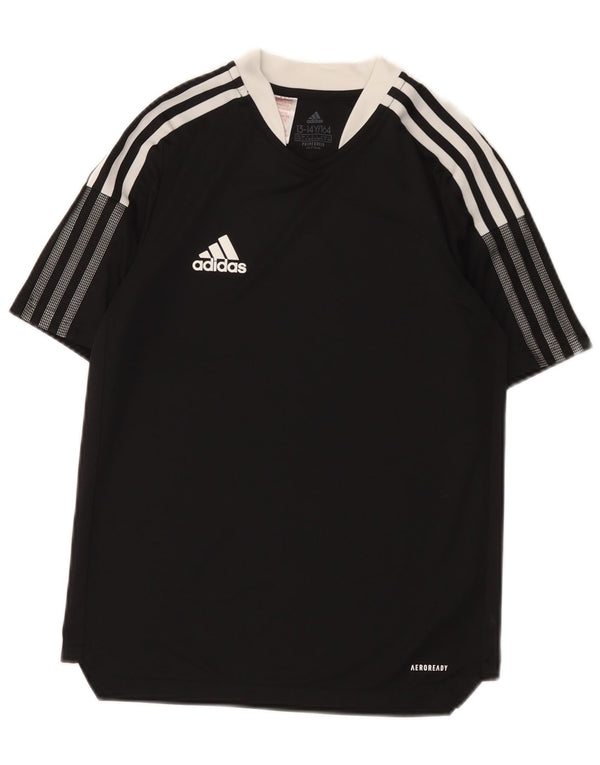 Футболка Adidas Aeroready для мальчиков, топ 13–14 лет, черный полиэстер с цветными блоками