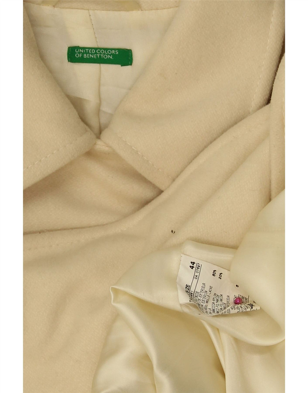 Benetton Женское двубортное пальто IT 44 Medium Off White Wool