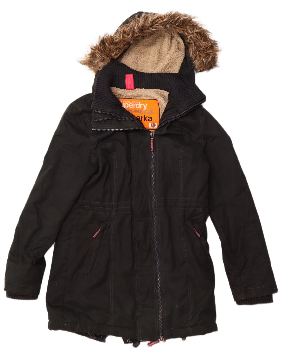 SUPERDRY Женская парка Windparka с графическим рисунком, Великобритания 14, большая черная