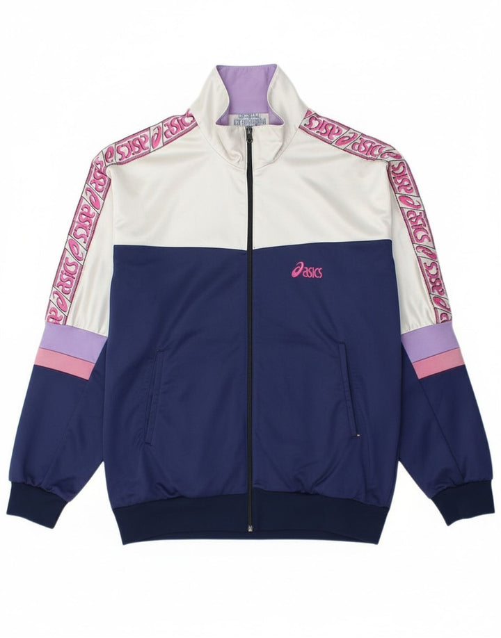 Мужской спортивный костюм Asics с графическим рисунком, верхняя куртка среднего размера, темно-синий, с цветными блоками