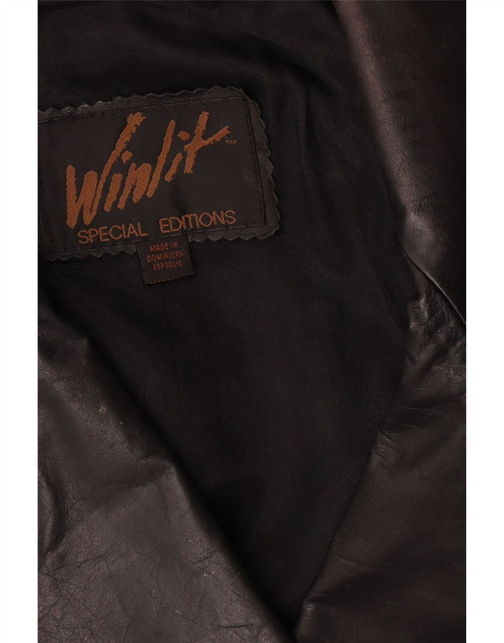 Винтажное женское кожаное пальто оверсайз UK 16, большое черное