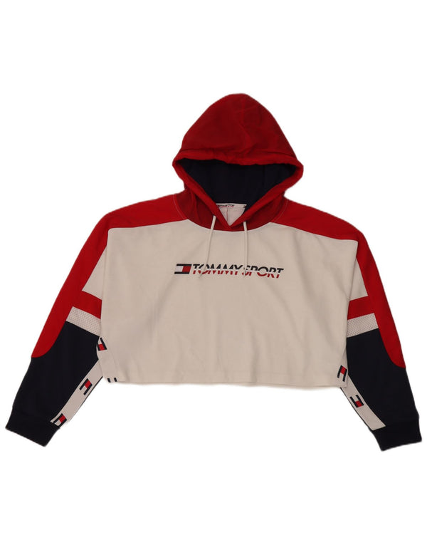 Женский укороченный джемпер с капюшоном с рисунком Tommy Hilfiger UK 16, большой белый
