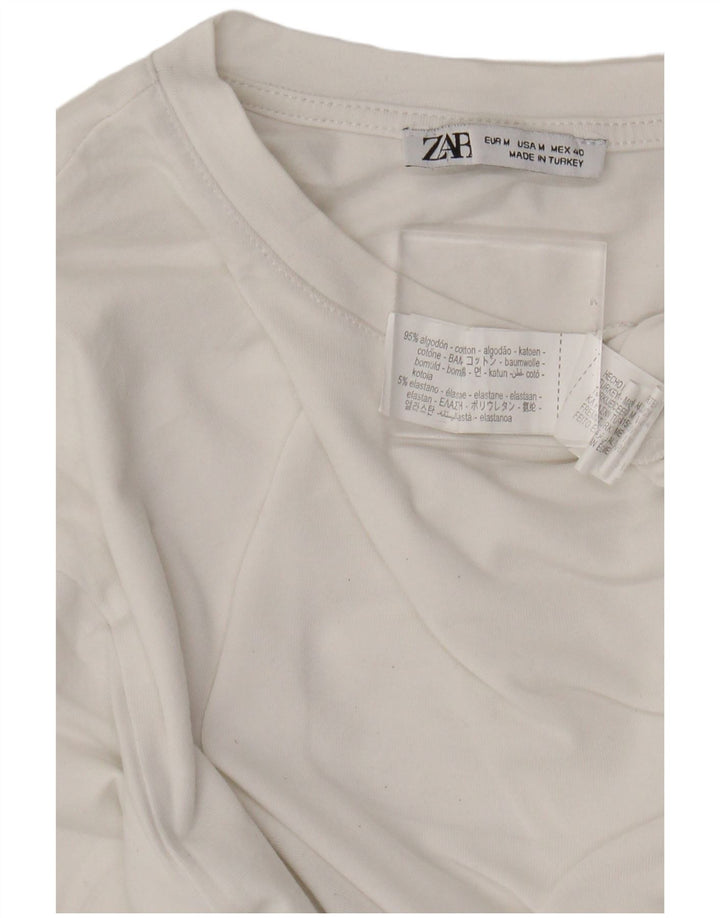 Женская футболка Zara Top UK 12, средний белый хлопок, белый цвет