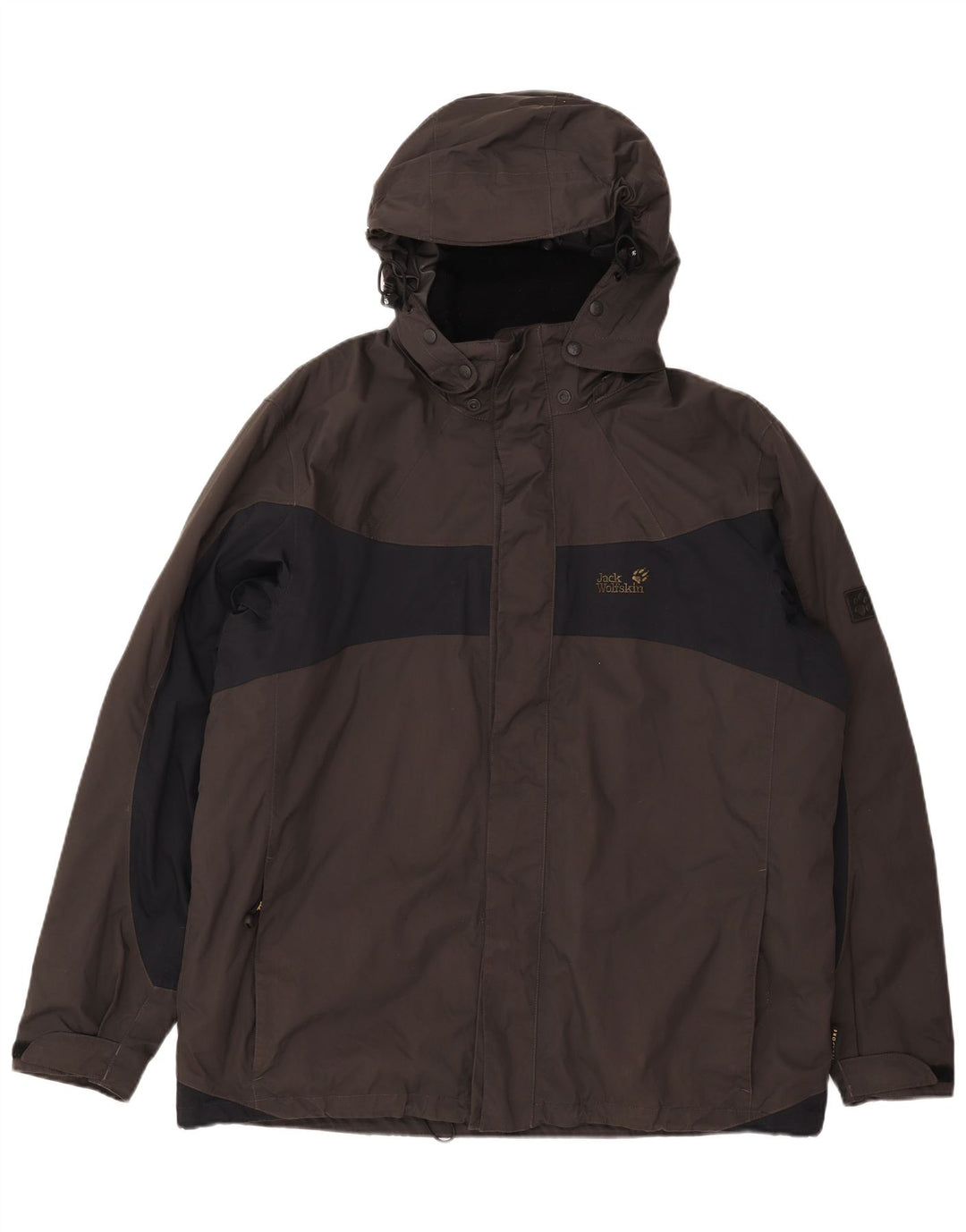 Мужская ветровка Jack Wolfskin с капюшоном, Великобритания, 46/48, 2XL, серая, с цветными блоками