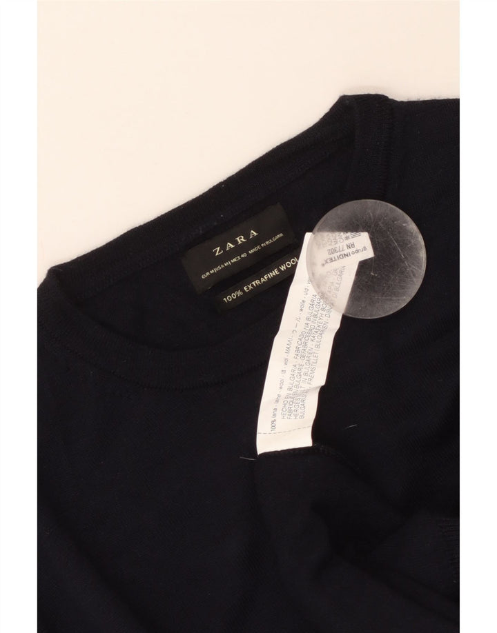 Мужской джемпер с круглым вырезом Zara, средний темно-синий шерстяной свитер