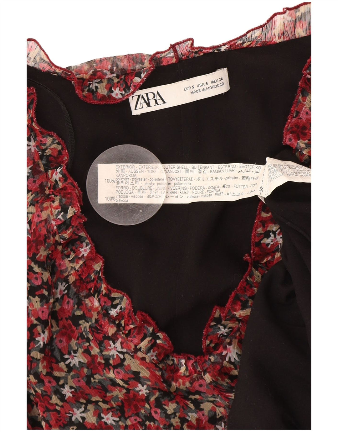 Женское платье прямого кроя с длинными рукавами Zara UK 10, маленький красный полиэстер с цветочным принтом