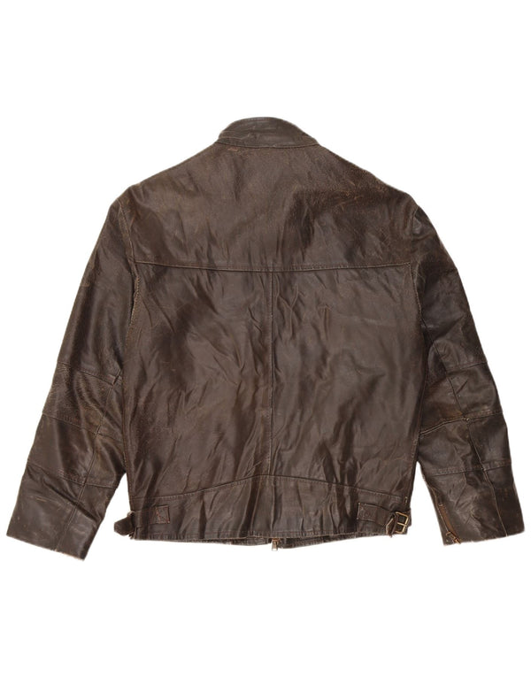 ВИНТАЖНАЯ Женская кожаная куртка с рукавом 3/4 UK 14, кожа среднего коричневого цвета