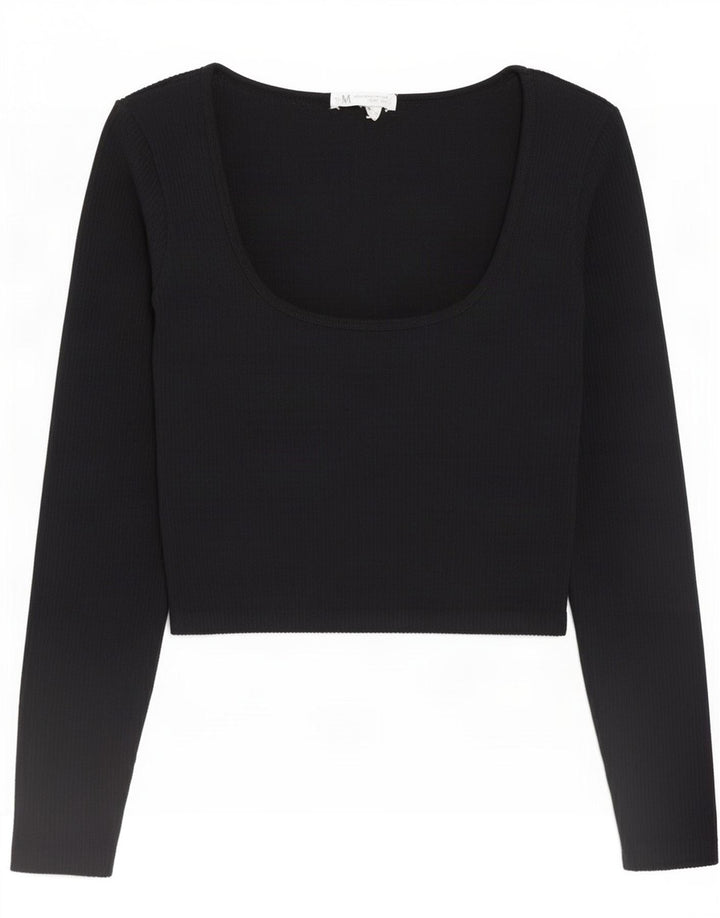 Женский укороченный топ Zara UK 12 с длинным рукавом, средний черный