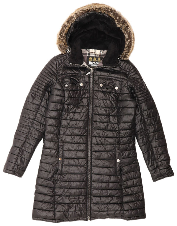Женское длинное стеганое пальто с капюшоном Barbour UK 10, маленький черный полиэстер