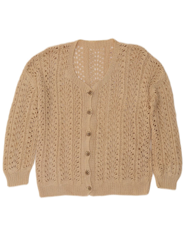 ВИНТАЖНЫЙ женский свитер-кардиган крючком UK 18 XL Бежевый
