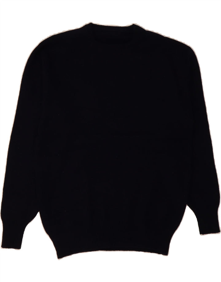 VINTAGE Mens Crew Neck Jumper Sweater Medium Navy Blue Colourblock Vintage Vintage and Second-Hand Vintage from Messina Hembry 
