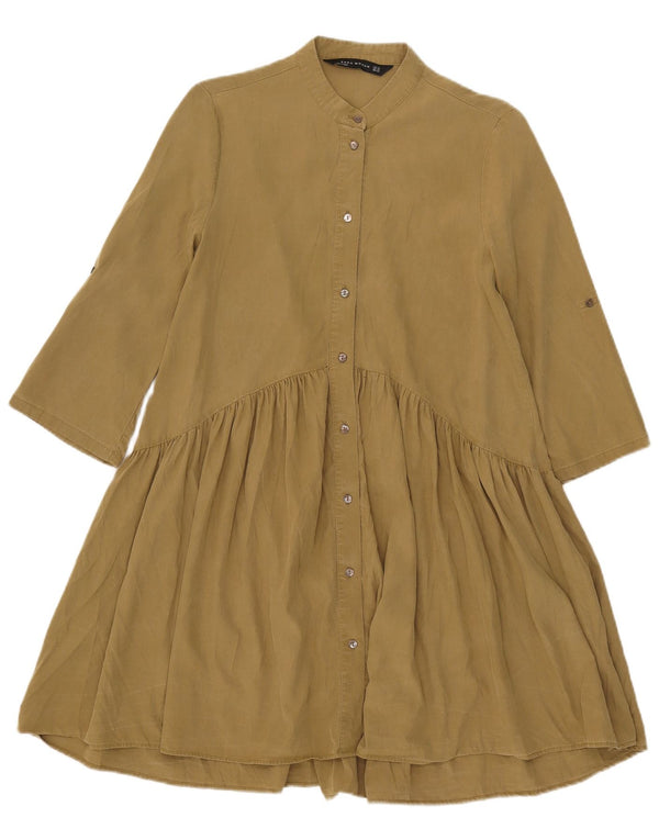 Женское платье-рубашка с рукавом 3/4 Zara UK 6 XS хаки из лиоцелла