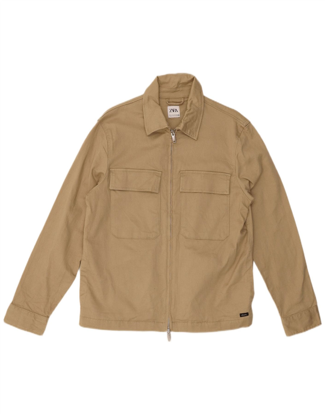 Мужская куртка-бомбер ZARA UK 38, средний бежевый, хлопок