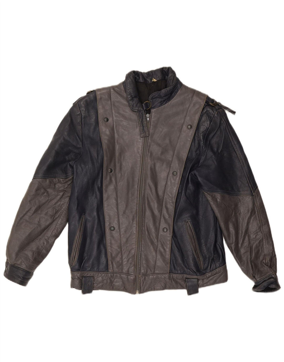 Женская кожаная куртка VINTAGE UK 14, средний серый цвет с цветными блоками