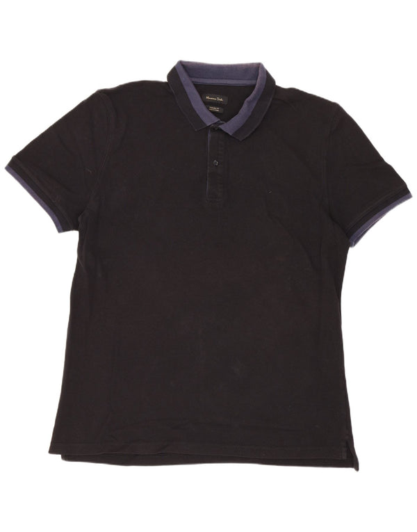 Мужская рубашка-поло повседневного кроя Massimo Dutti XL, черная, с цветными блоками