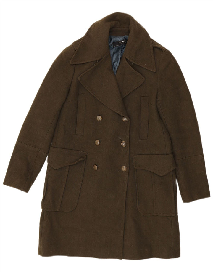 Женское двубортное пальто Zara UK 10, маленький цвет хаки