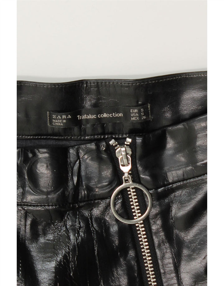 Женская мини-юбка Zara из искусственной кожи, маленькая W26, черная, из полиуретана