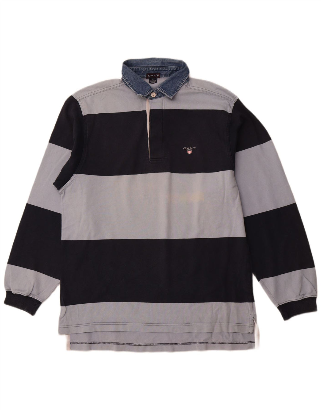 Мужская рубашка-поло для регби GANT с длинным рукавом, средний темно-синий полосатый хлопок