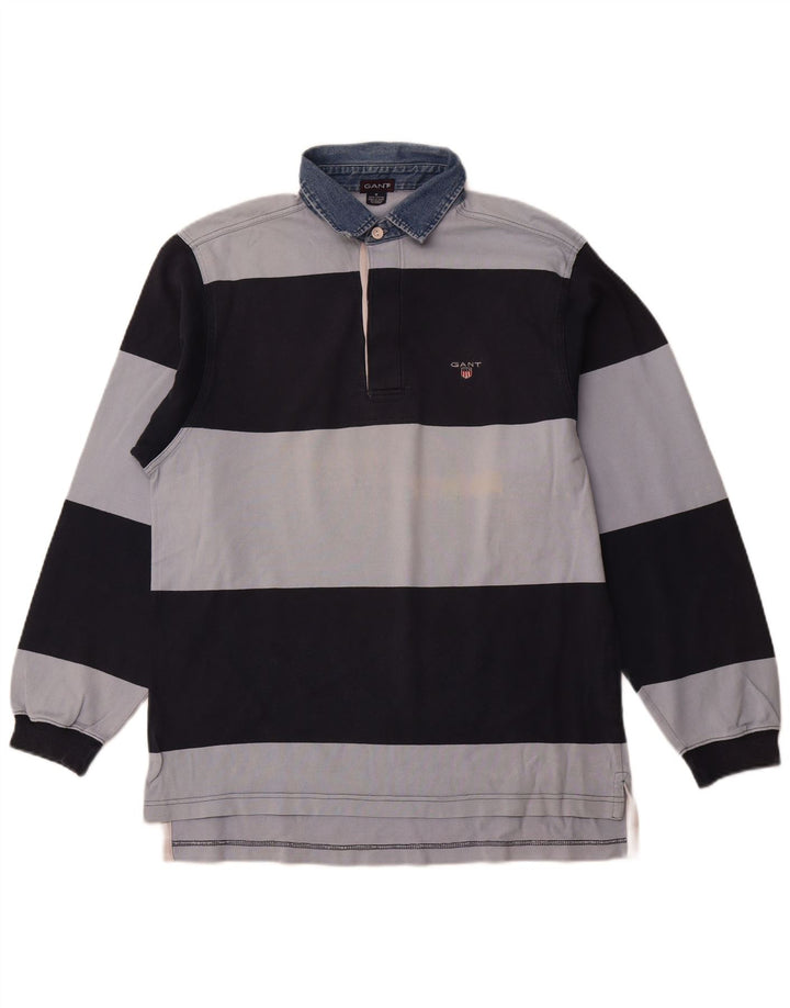 Мужская рубашка-поло для регби GANT с длинным рукавом, средний темно-синий полосатый хлопок