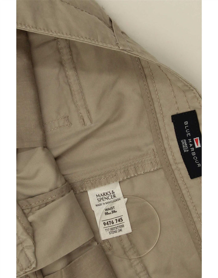 Мужские шорты-бермуды Marks & Spencer Blue Harbour W34, большие, бежевые, хлопковые