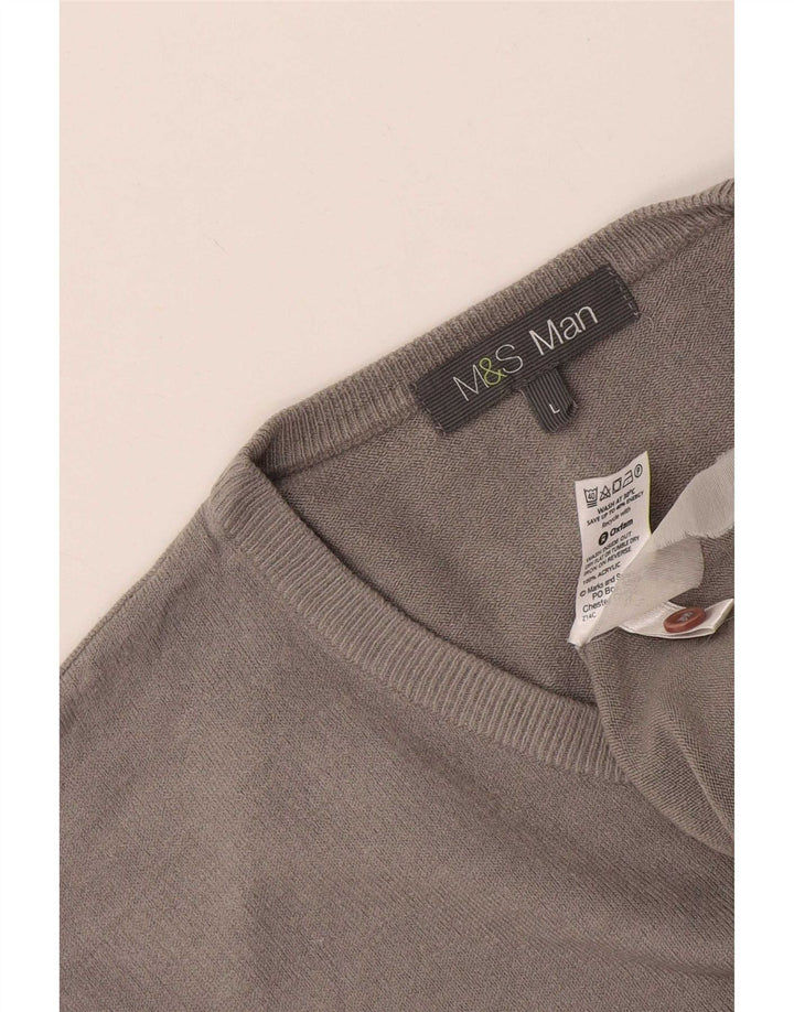 Мужской джемпер с v-образным вырезом Marks & Spencer, большой серый акрил