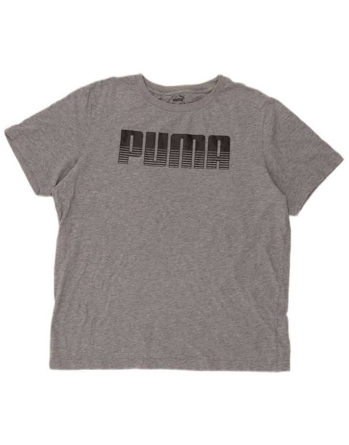 Мужская футболка с рисунком Puma, хлопковый топ среднего серого цвета с крапинками