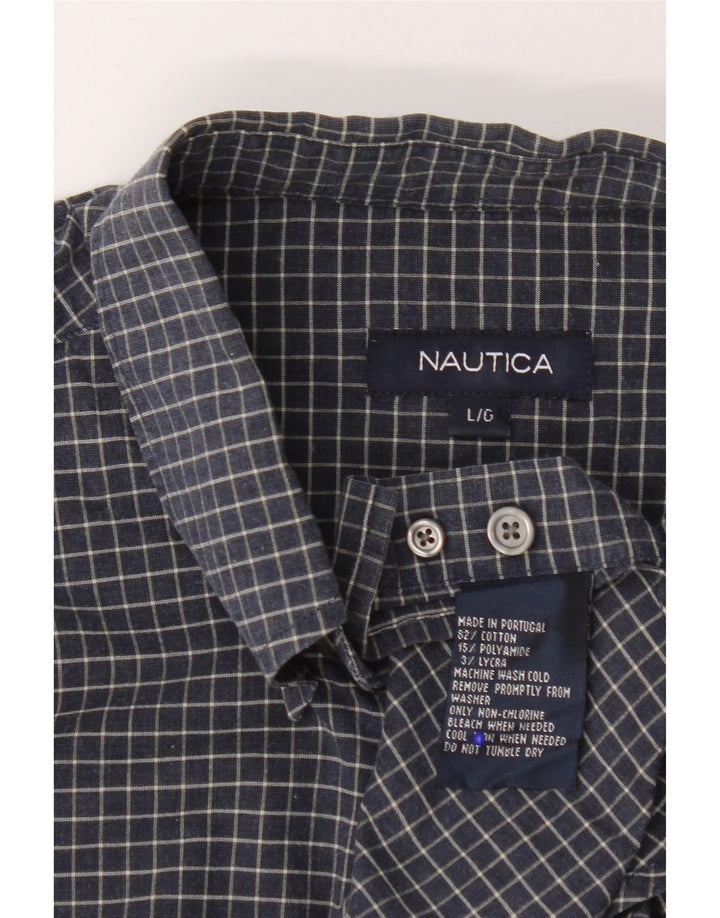 Мужская рубашка Nautica, большая темно-синяя клетка в клетку, хлопок