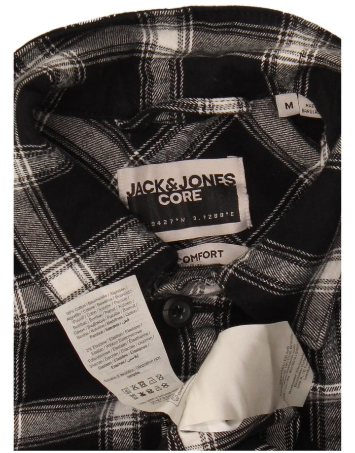 Мужская фланелевая рубашка комфортного кроя Jack & Jones среднего размера, черная хлопковая клетка