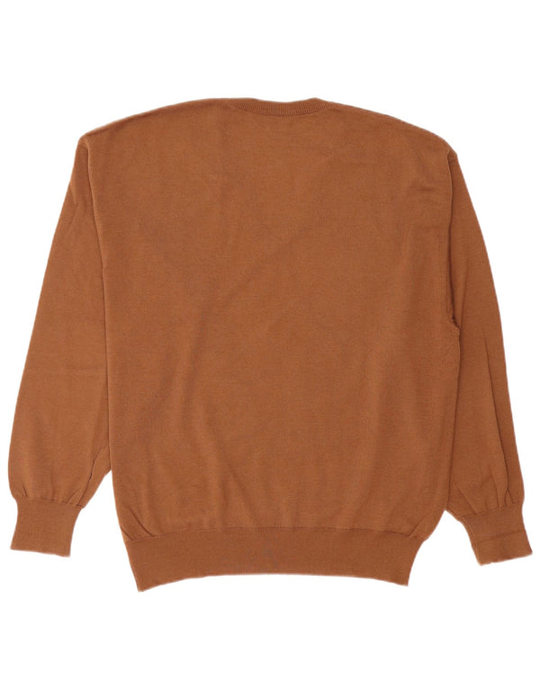 DALMINE Mens V-Neck Jumper Sweater IT 52 Large Brown Striped New Wool
